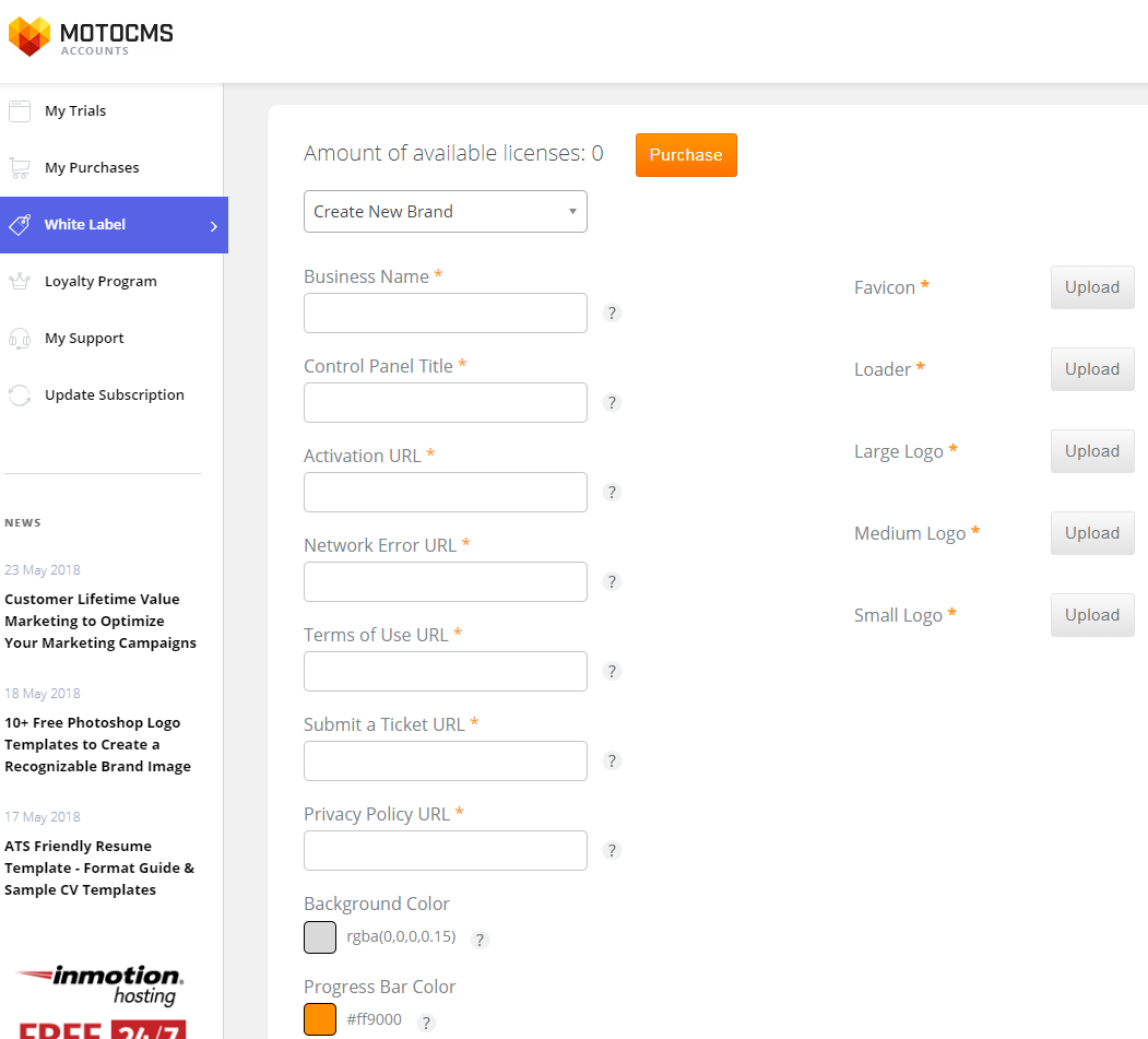 personal account & activation white label