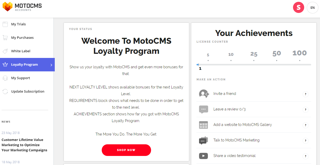 personal account & activation loyalty program