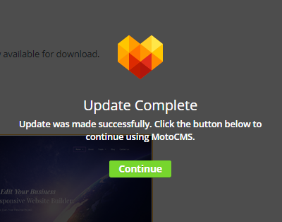 MotoCMS 3 Settings Updates  successfull notification