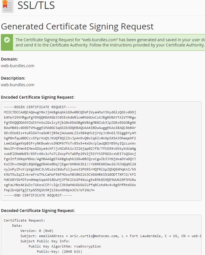 SSL certificate installation CSR example 