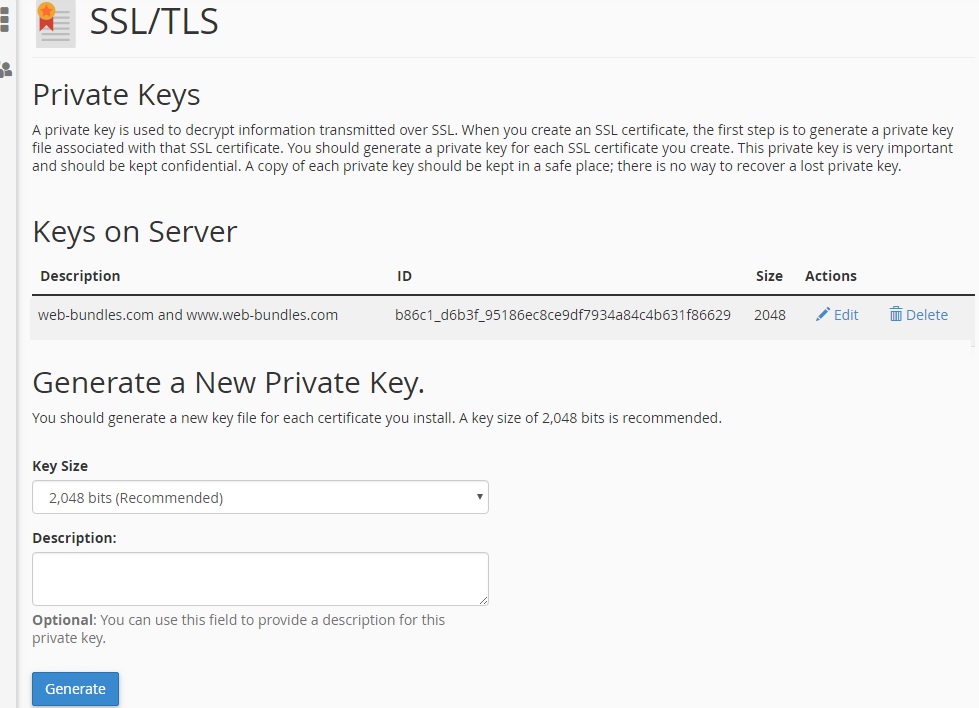 SSL certificate installation Private Key