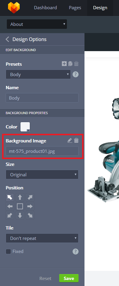 MotoCMS 3 Pages Background Properties Background Image